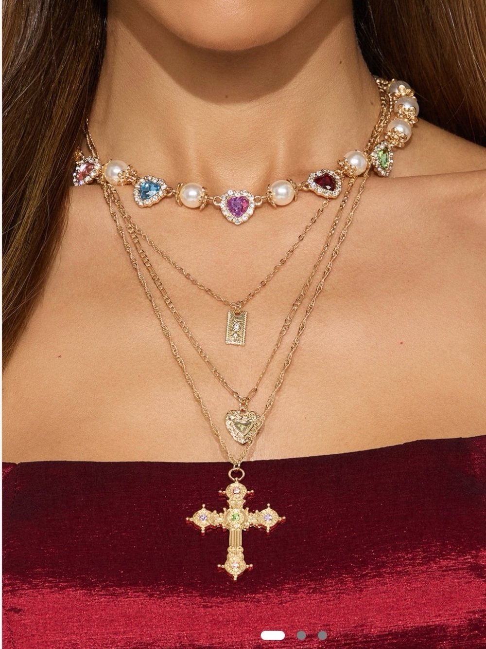 Gold Multi-Gem & Pearl Layered Necklace - Women Jewelry